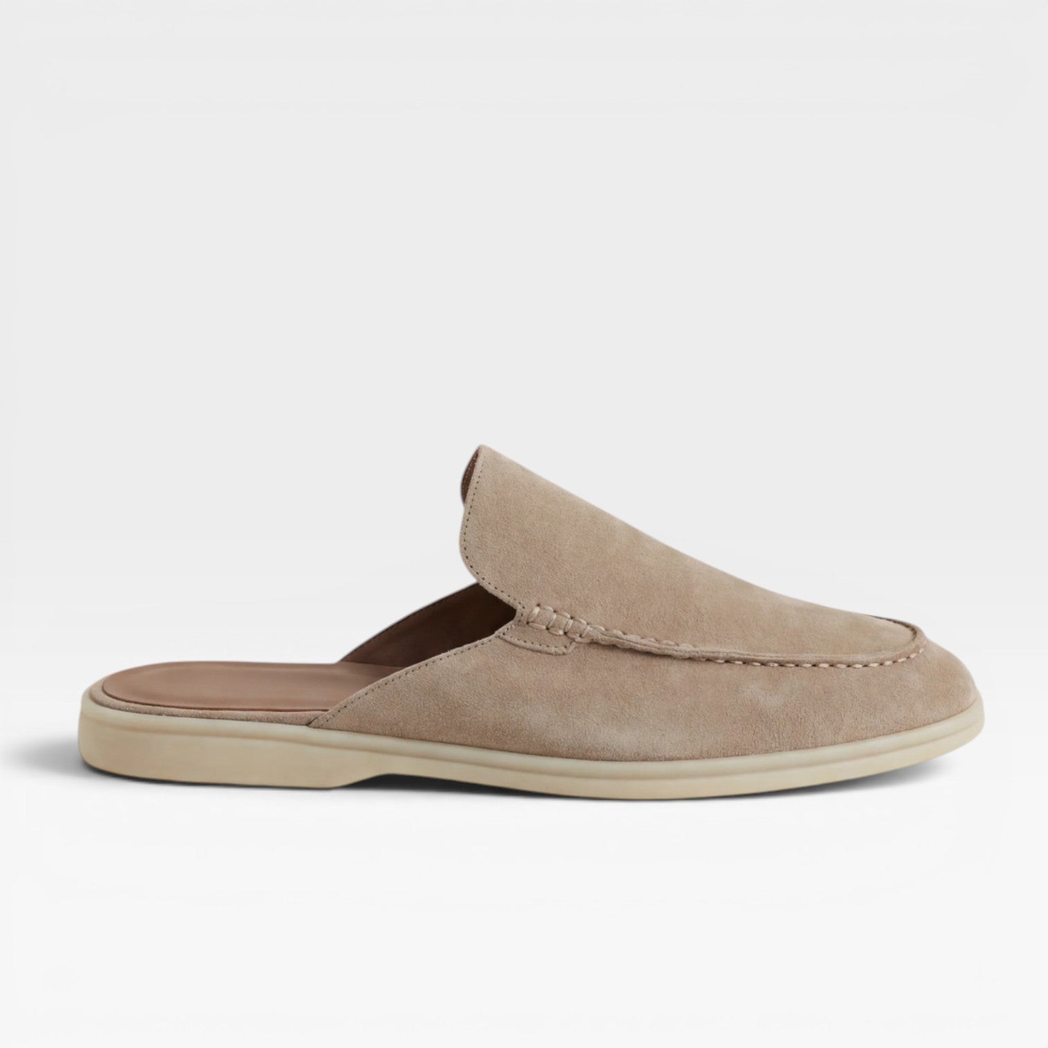 Mules en daim pour hommes Danoir Paris, sandales décontractées sans talon et à enfiler, couleur beige.