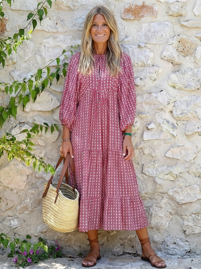 Robe midi Danoir Paris Arlette à imprimé géométrique, manches longues, coupe fluide et élégante, pour un style moderne et sophistiqué.