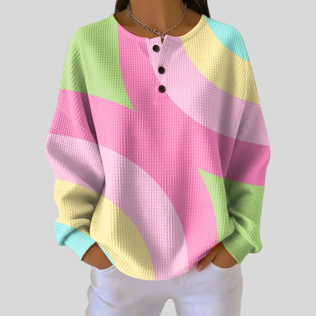 Sweat-shirt Danoir Paris Delphine avec motifs abstraits et blocs de couleur, tissu confortable et style moderne.