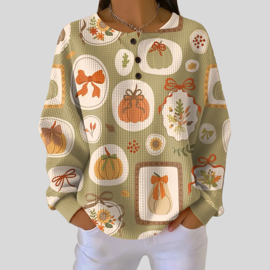 Sweat à col boutonné Danoir Paris Della, sweat-shirt en molleton doux avec détails de boutons, parfait pour l'automne.