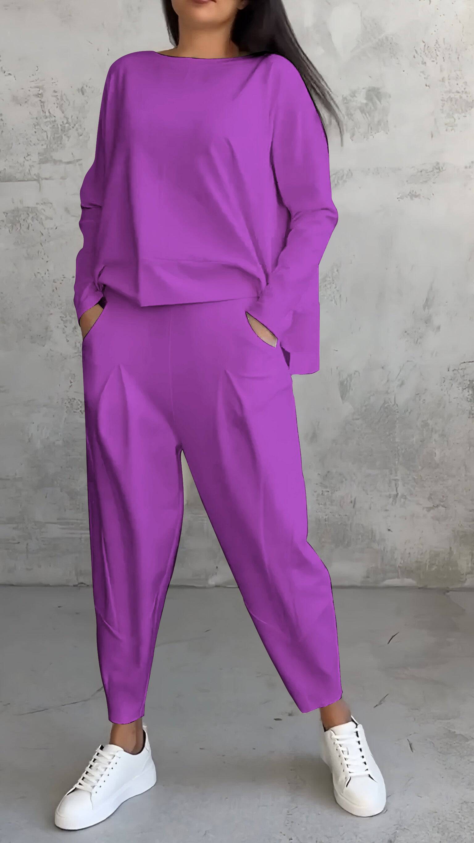 Ensemble décontracté Madison de Danoir Paris avec haut et pantalon en tissu léger, style chic et confortable, porté par un mannequin.