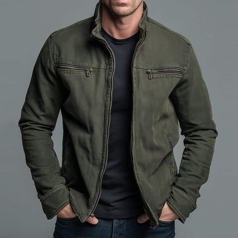 Veste d'automne Renato pour homme de la marque Danoir Paris, veste masculine avec fermeture éclair et col côtelé.