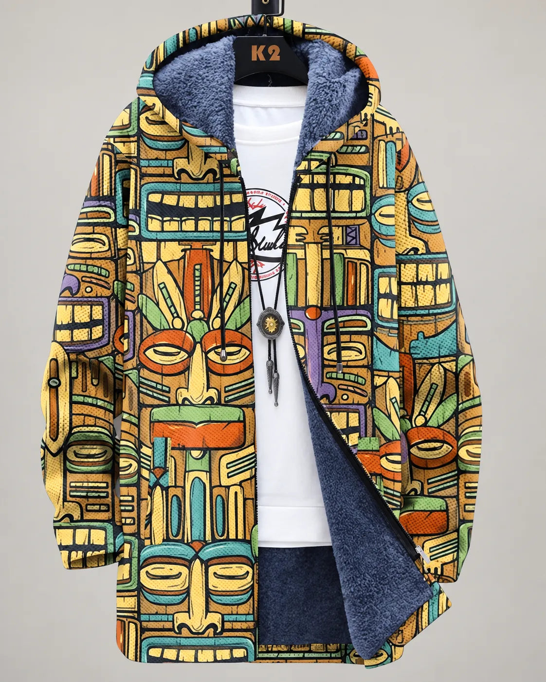 Veste à capuche Art Océan Céleste de Danoir Paris avec motif artistique bleu et blanc, en tissu doux et confortable.