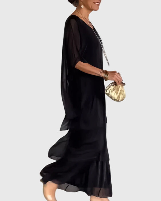 Robe longue Susan de Danoir Paris, vêtement élégant en tissu fluide, portée décontractée ou habillée, couleur unie.