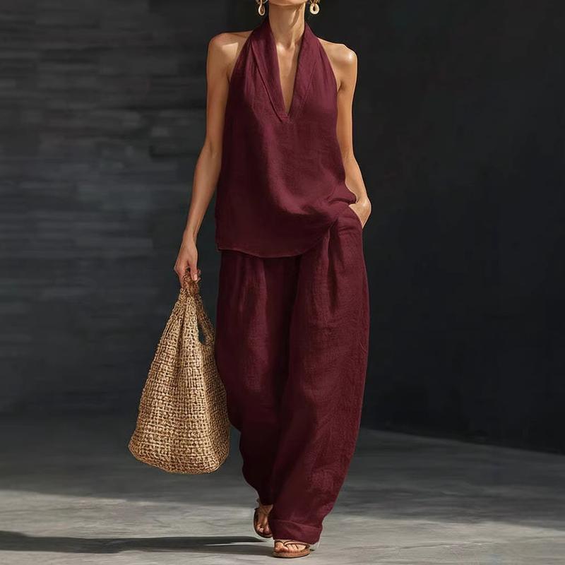 Ensemble deux pièces Danoir Paris Ainhoa en tissu de lin avec texture naturelle, vêtement élégant pour femme.