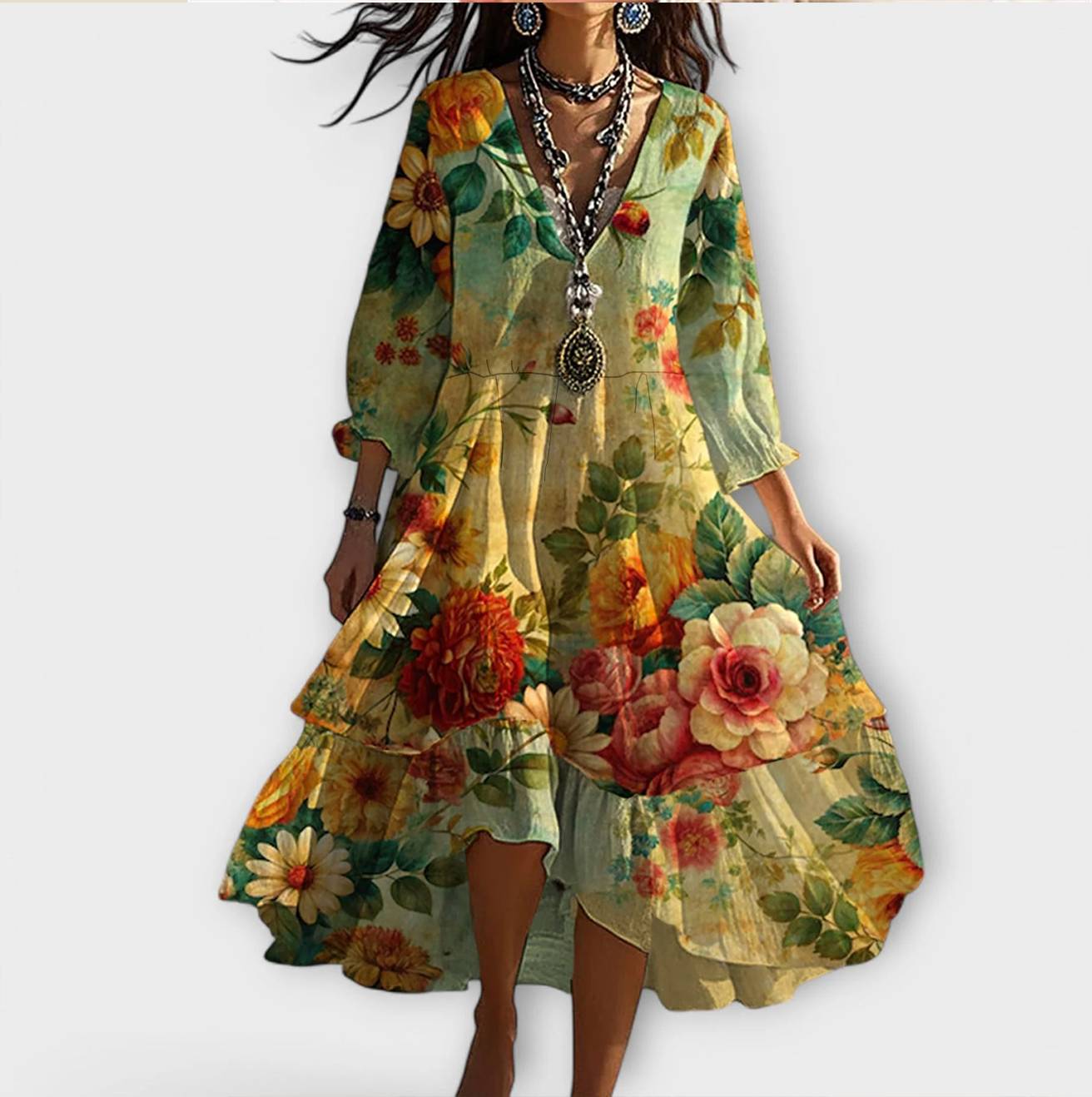 Robe élégante Avelinorah de Danoir Paris, en tissu fluide avec détails sophistiqués, portée dans une ambiance chic.