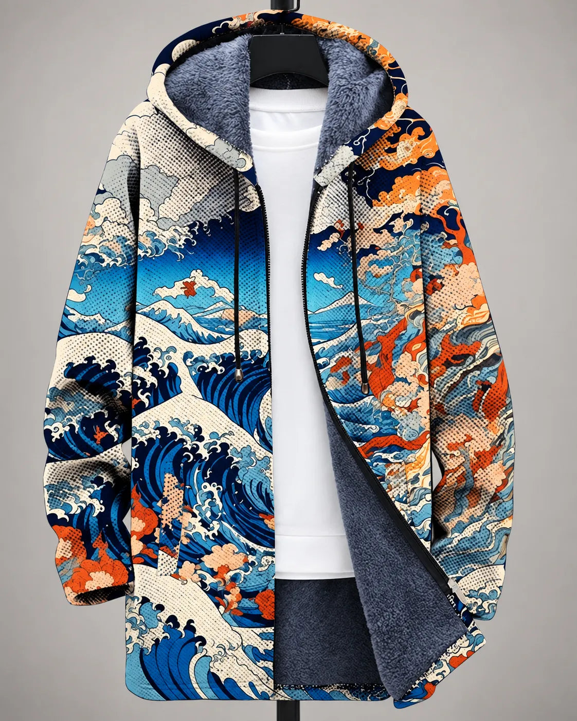 Veste mosaïque Serena avec capuche de Danoir Paris, motif coloré et tendance, vue de face sur fond neutre.