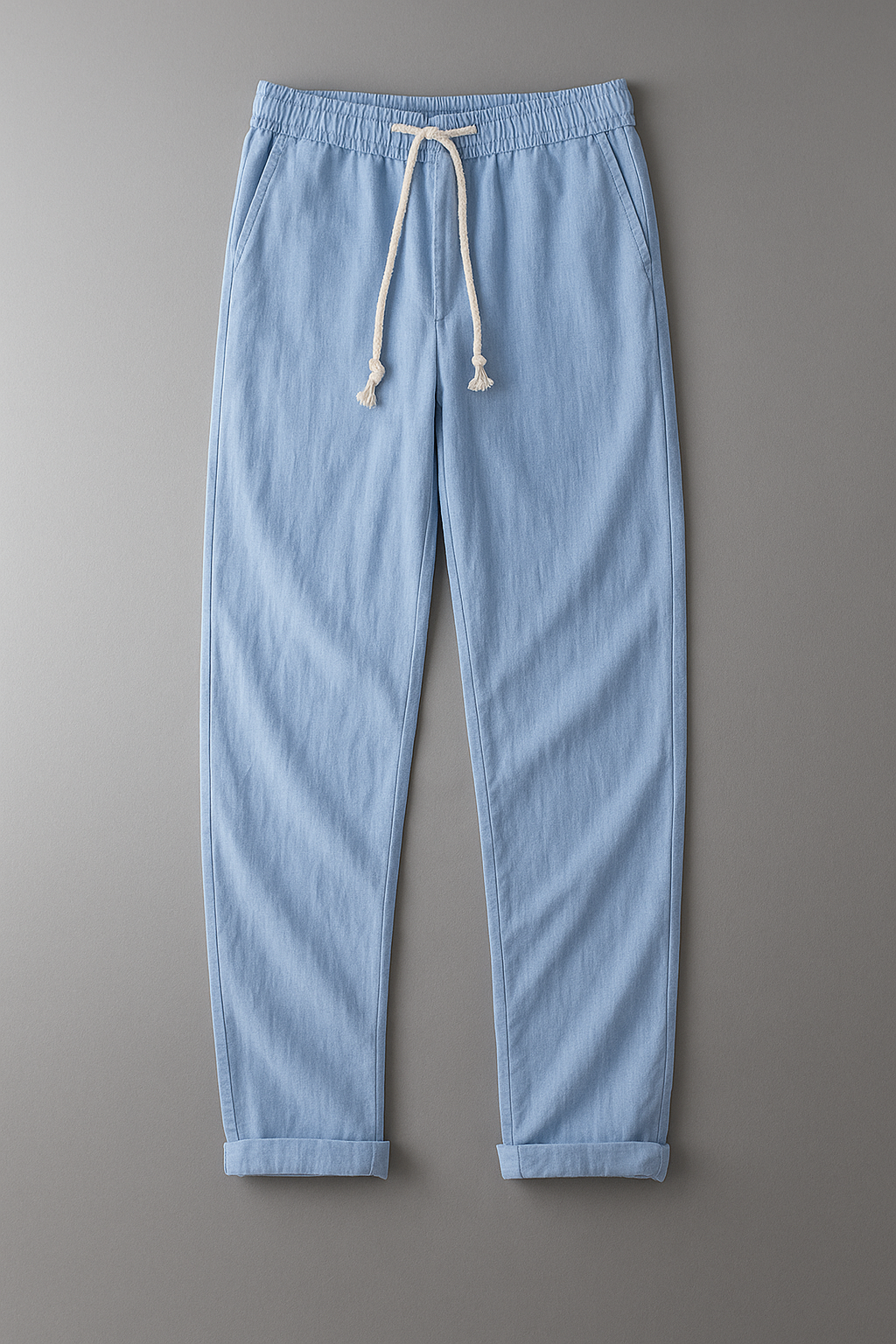Pantalons élégants en lino Lago de Danoir Paris, tissu léger et confortable, noir, porté avec une chemise blanche.
