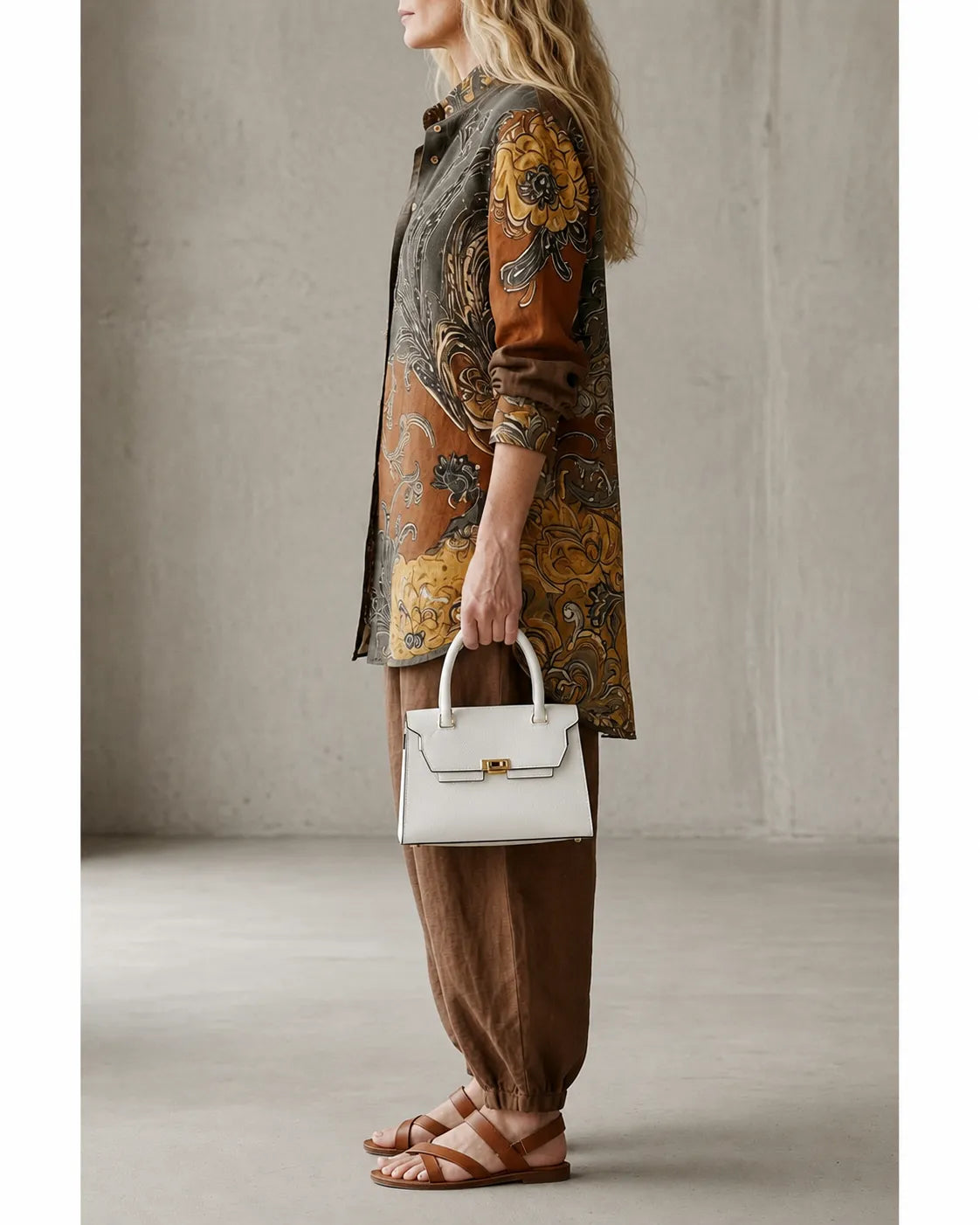 Ensemble vintage détendu Serafina de Danoir Paris, tissu léger et style décontracté, porté par un mannequin.