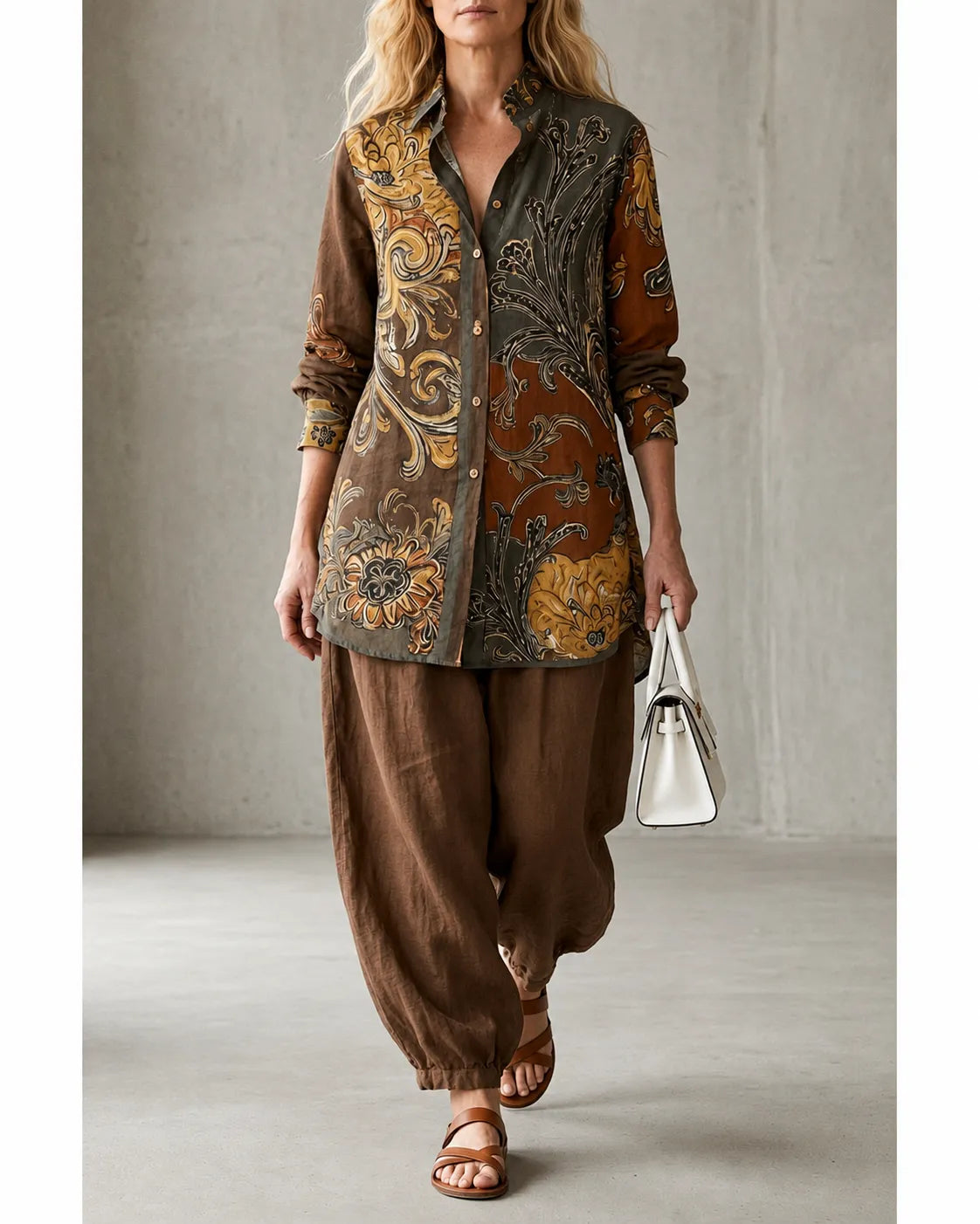 Ensemble vintage décontracté Serafina de Danoir Paris, vêtement confortable en tissu doux et élégant pour un style casual.
