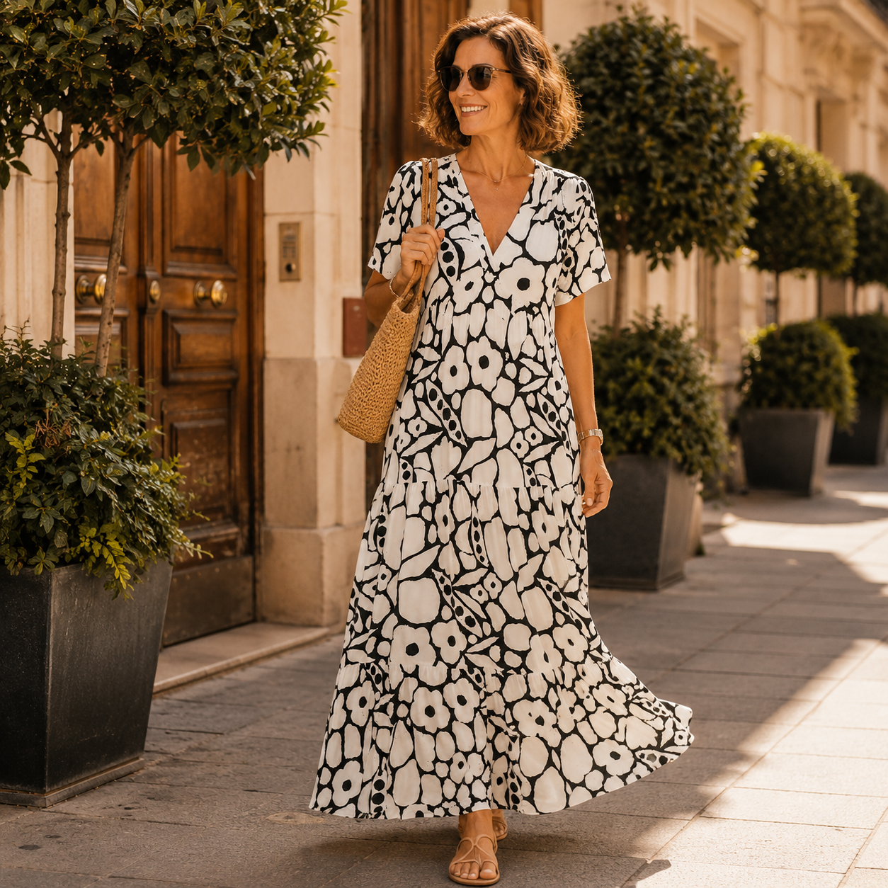 Robe bohème élégante Margaret de Danoir Paris, tissu fluide, design floral, idéale pour un look chic et décontracté.