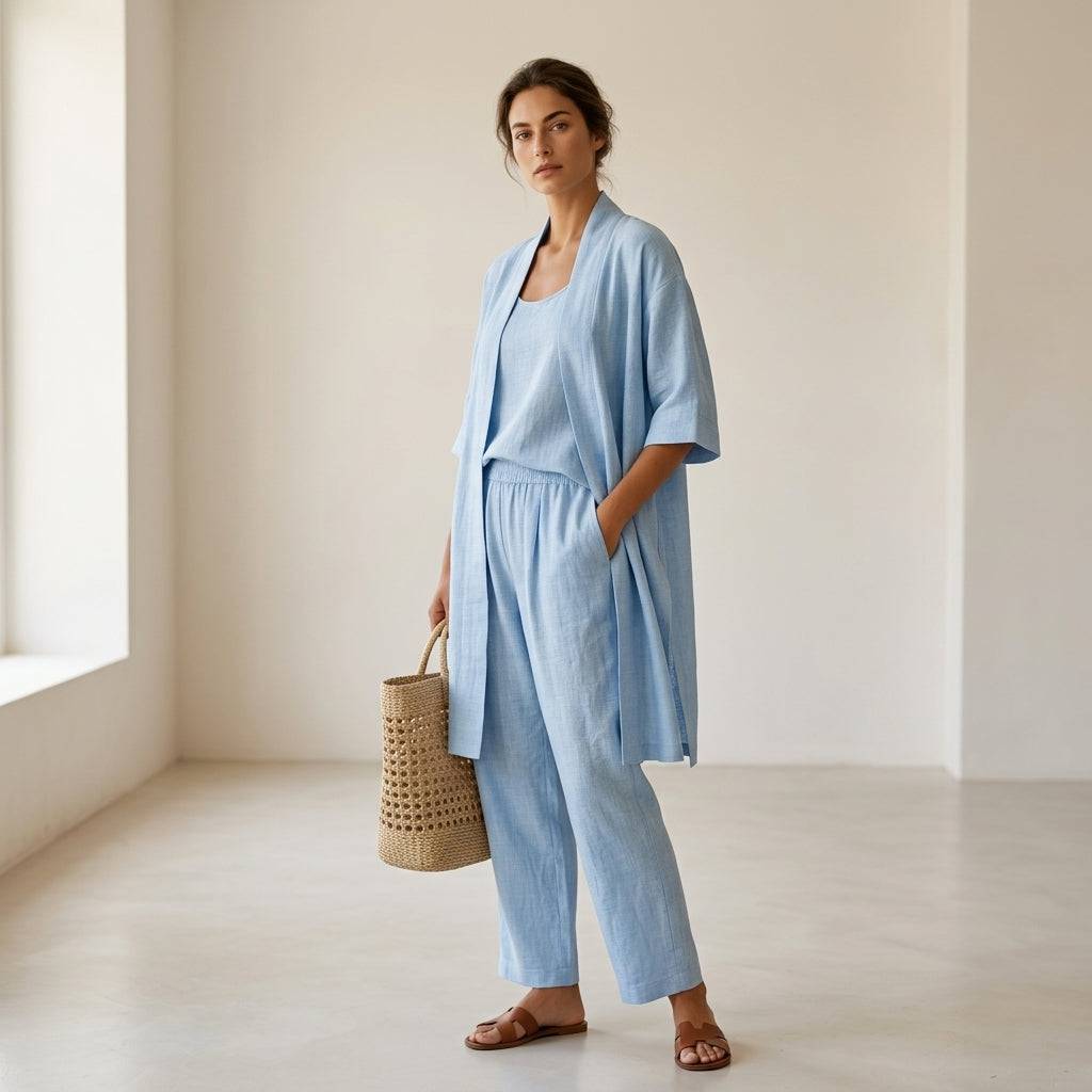 Ensemble en lin Isabela™ de Danoir Paris, vêtement élégant et sophistiqué avec tissu léger et design minimaliste.