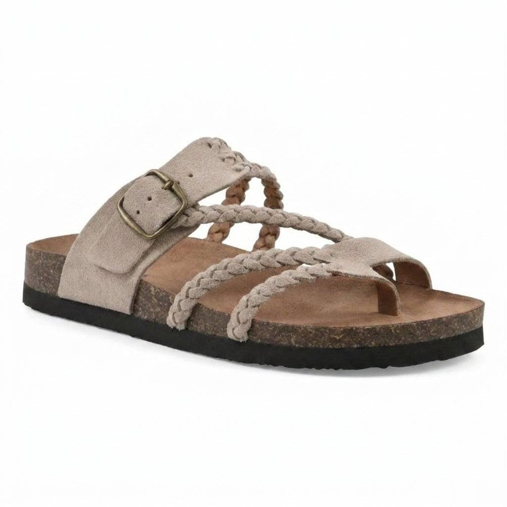 Sandales élégantes Danoir Paris en daim coloré à tresses, chaussures féminines tendance pour l'été.