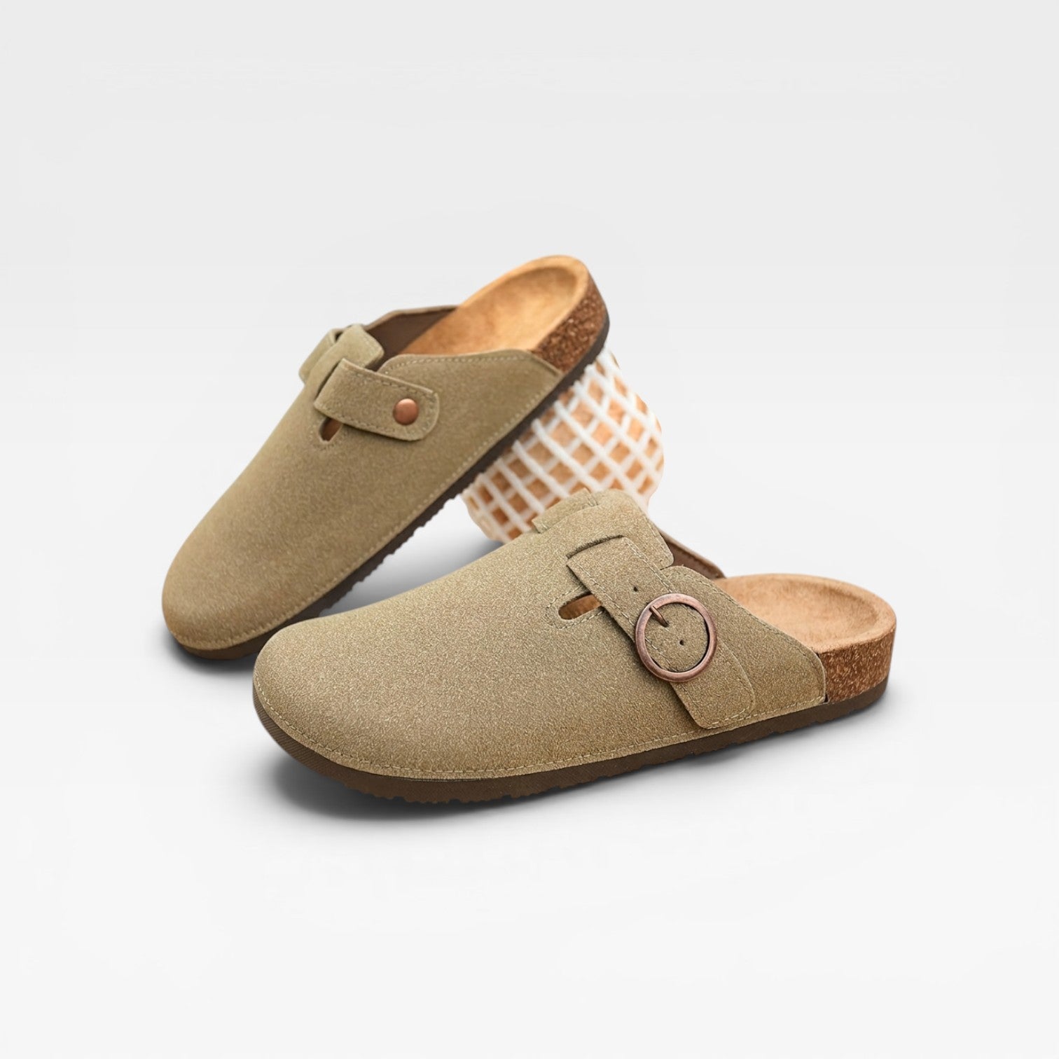 Sandales pour hommes Danoir Paris en liège, mules à enfiler à bout fermé avec boucle ronde, chaussure confortable et élégante