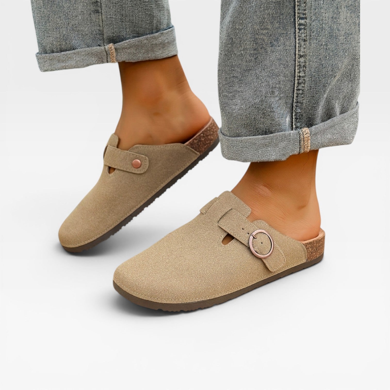 Sandales pour hommes Danoir Paris en liège avec boucle ronde, mules à bout fermé, chaussures confortables à enfiler.