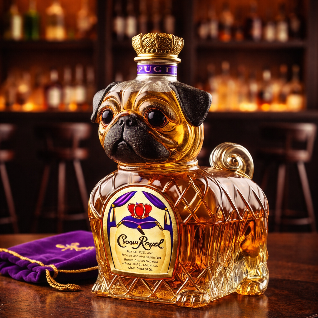 Flasque à whisky Danoir Paris édition spéciale avec illustration de bouledogue français, design élégant et détails artistiques.
