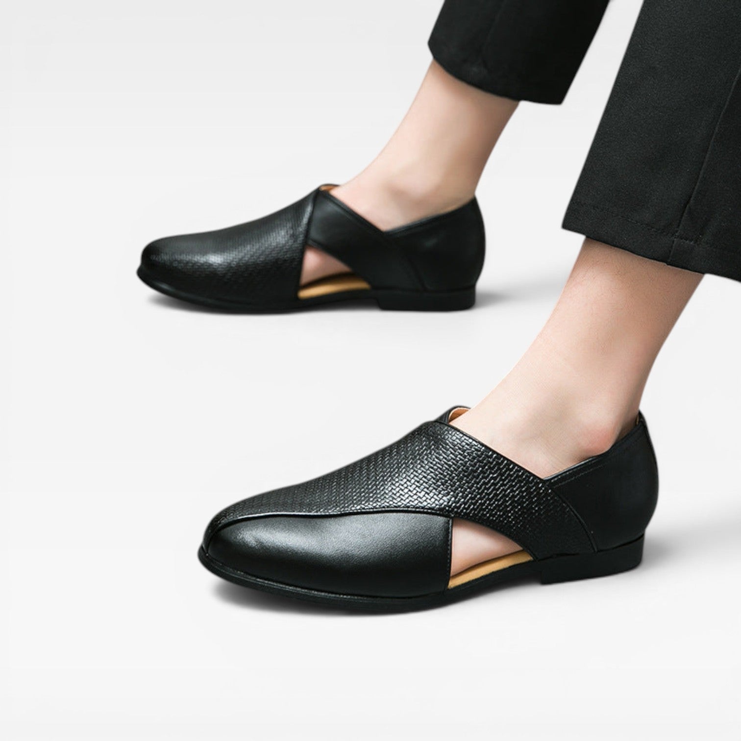 Mocassins en cuir véritable Danoir Paris pour hommes, chaussures habillées classiques à enfiler avec bride croisée, sandales élégantes