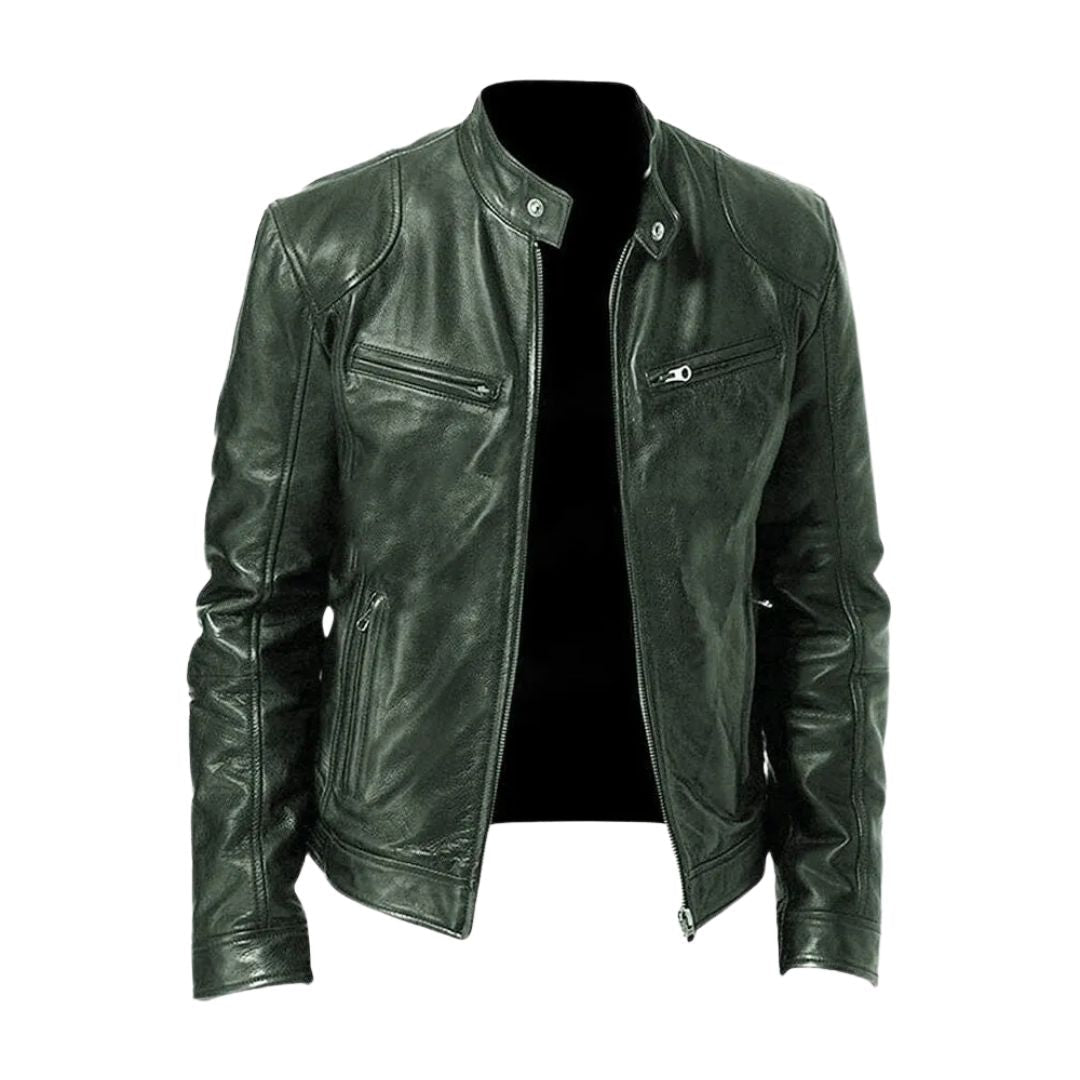 Veste en cuir décontractée Laluna® par Danoir Paris, coupe moderne et élégante, portée sur un modèle.
