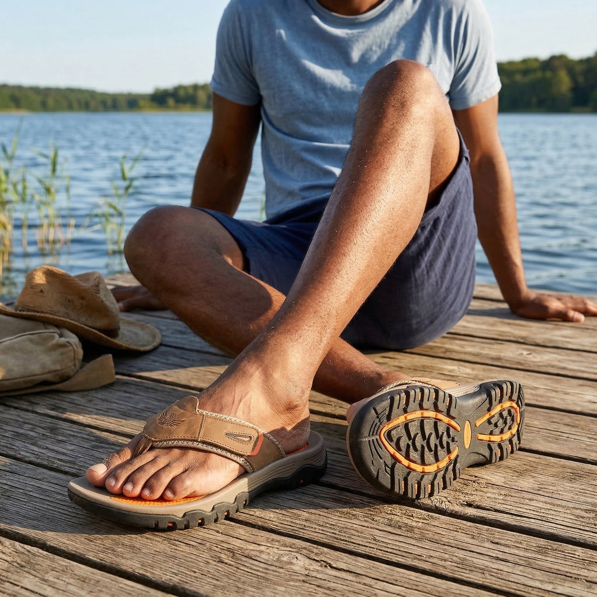 Sandales à entre-doigts en cuir de vachette Danoir Paris pour hommes, confortables, rembourrées et idéales pour l'été.