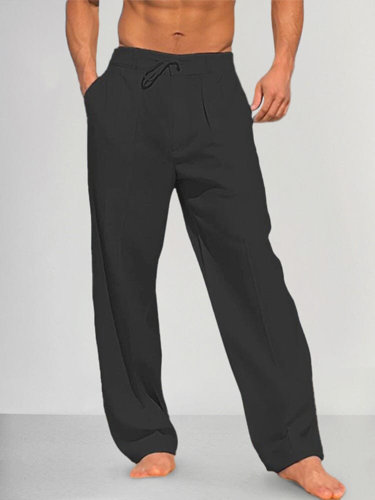 Pantalons droits en coton et lin Danoir Paris Torino, tissu léger et confortable, en gris clair, vue de face sur mannequin.