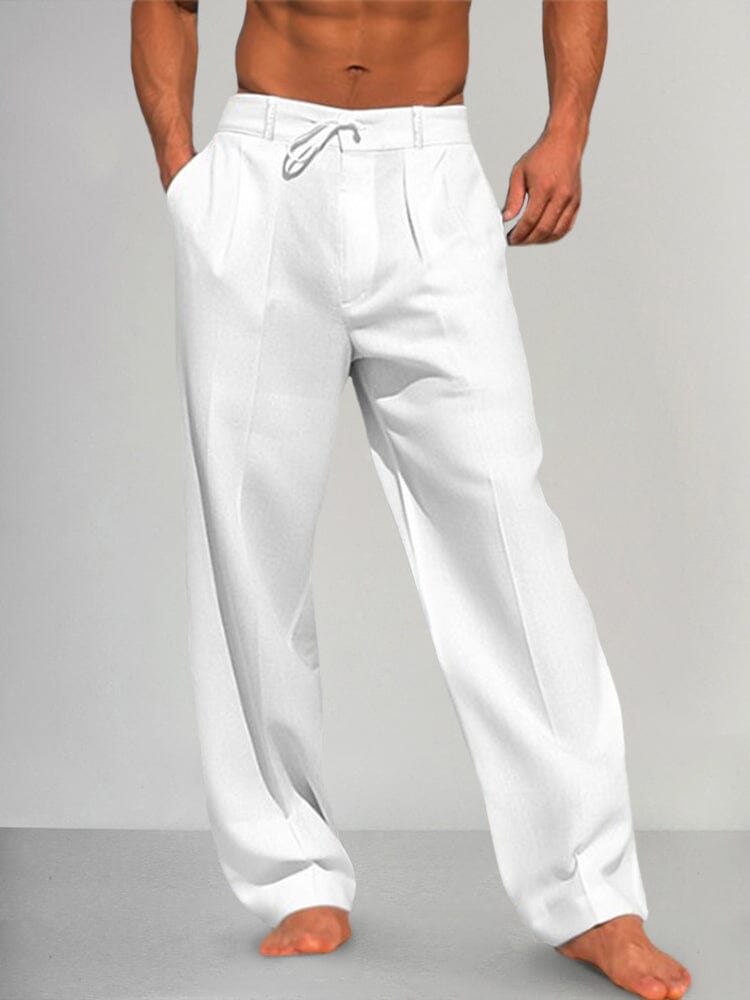 Pantalons droits en coton et lin Danoir Paris Torino, tissu léger et confortable, vue de face sur un fond neutre.