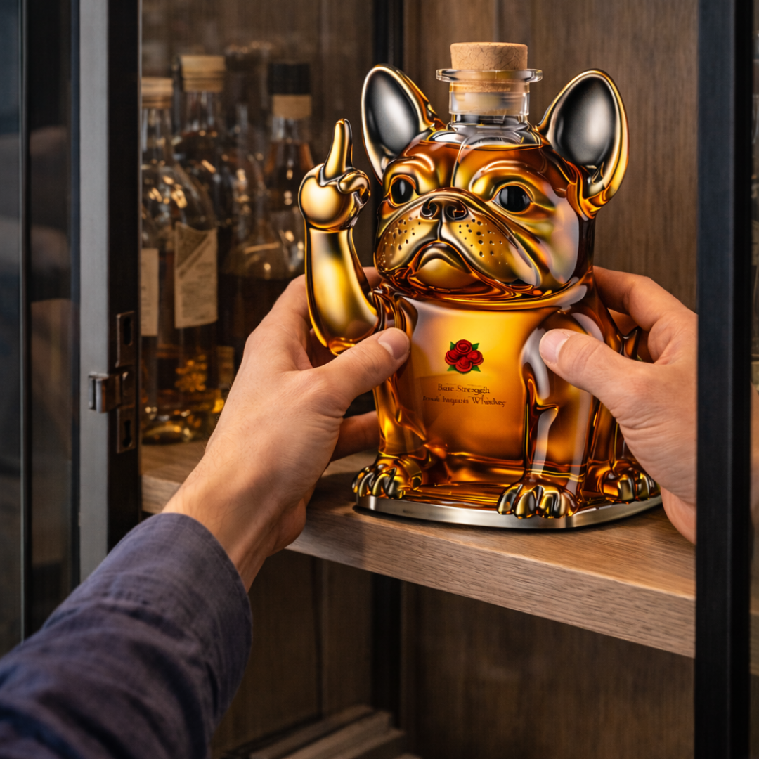 Flasque à whisky Danoir Paris en forme de chien, design original, en acier inoxydable, idéale pour emporter votre whisky préféré.