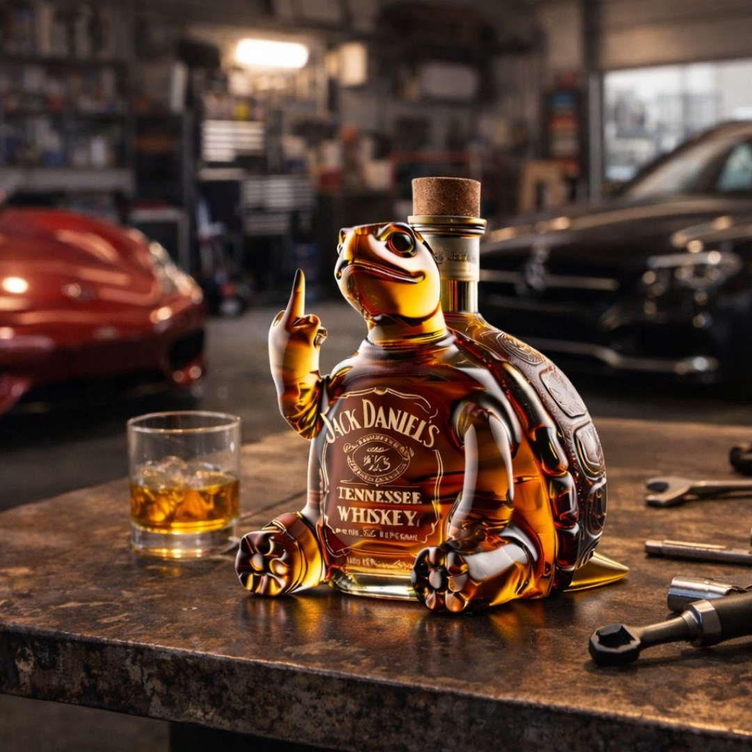Flasque à whisky Jack Daniel's Turtle édition limitée par Danoir Paris, en acier inoxydable avec motif turtle, design élégant.