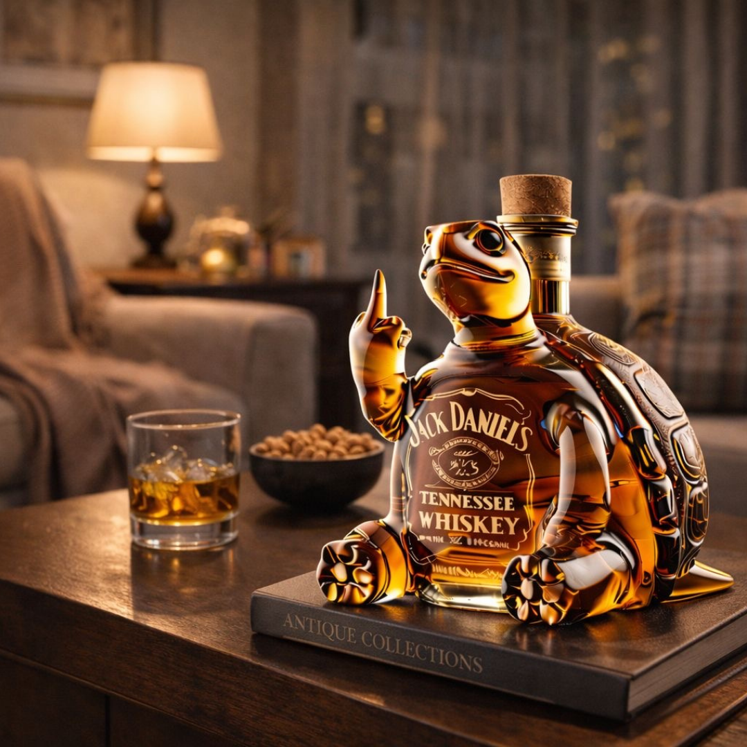 Flasque à whisky Jack Daniel's Turtle édition limitée, fabriquée par Danoir Paris, en acier inoxydable avec design élégant.