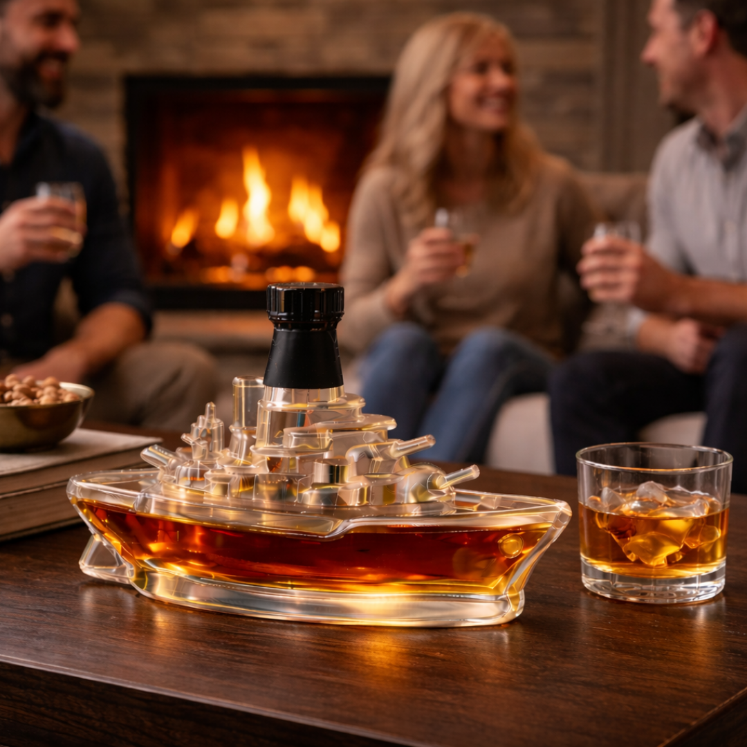 Flasque à whisky Danoir Paris version marine, bouteille en acier inoxydable avec design nautique, vue de face.