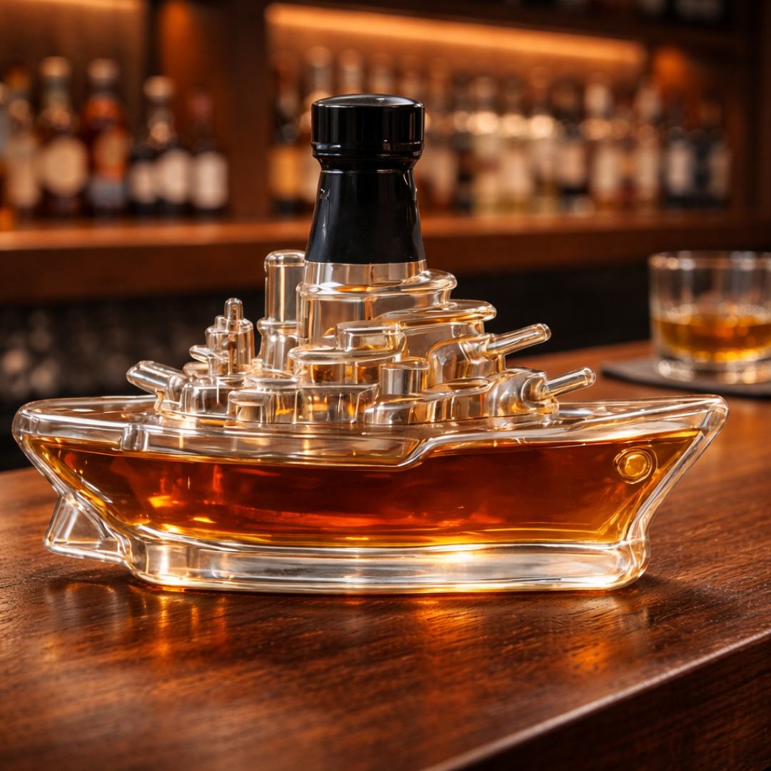 Flasque à whisky Danoir Paris version marine, en acier inoxydable, avec design élégant, vue de face.