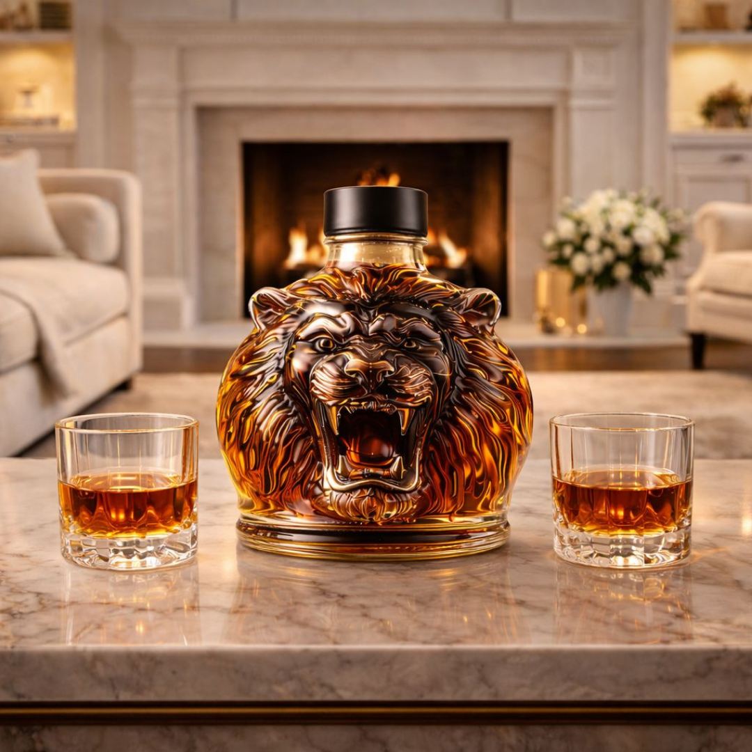 Flasque à whisky Danoir Paris édition spéciale Lion avec design élégant, visible en détail dans l'image.