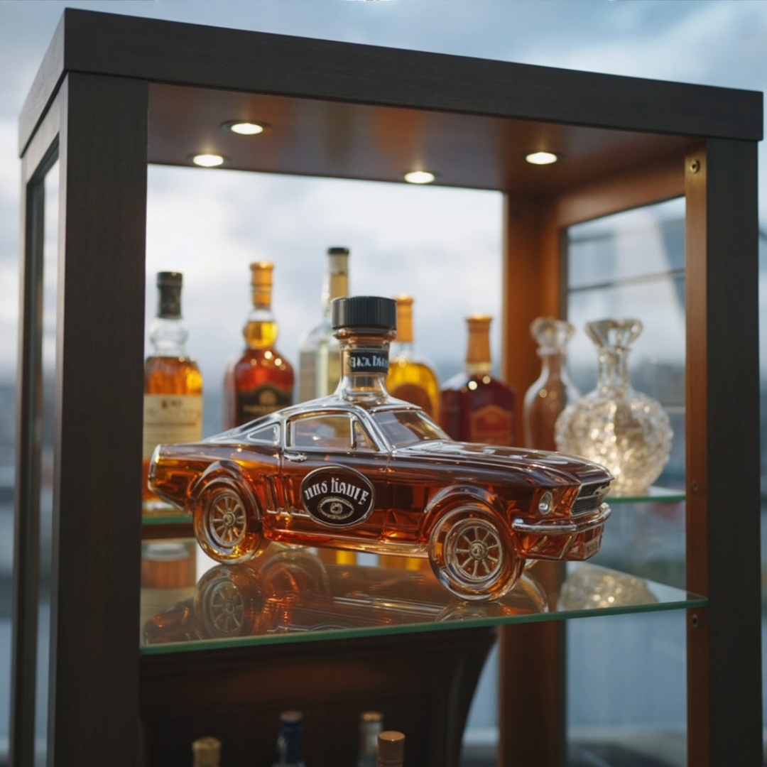 Flasque à whisky Danoir Paris Mustang Edition en acier inoxydable, avec design élégant et logo Mustang visible.