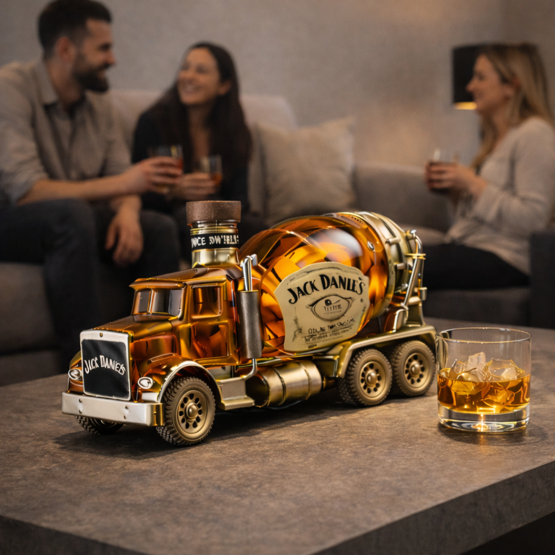 Flasque à whisky Jack Daniel's édition camion de Danoir Paris, design en forme de bouteille de whisky Jack Daniel's.