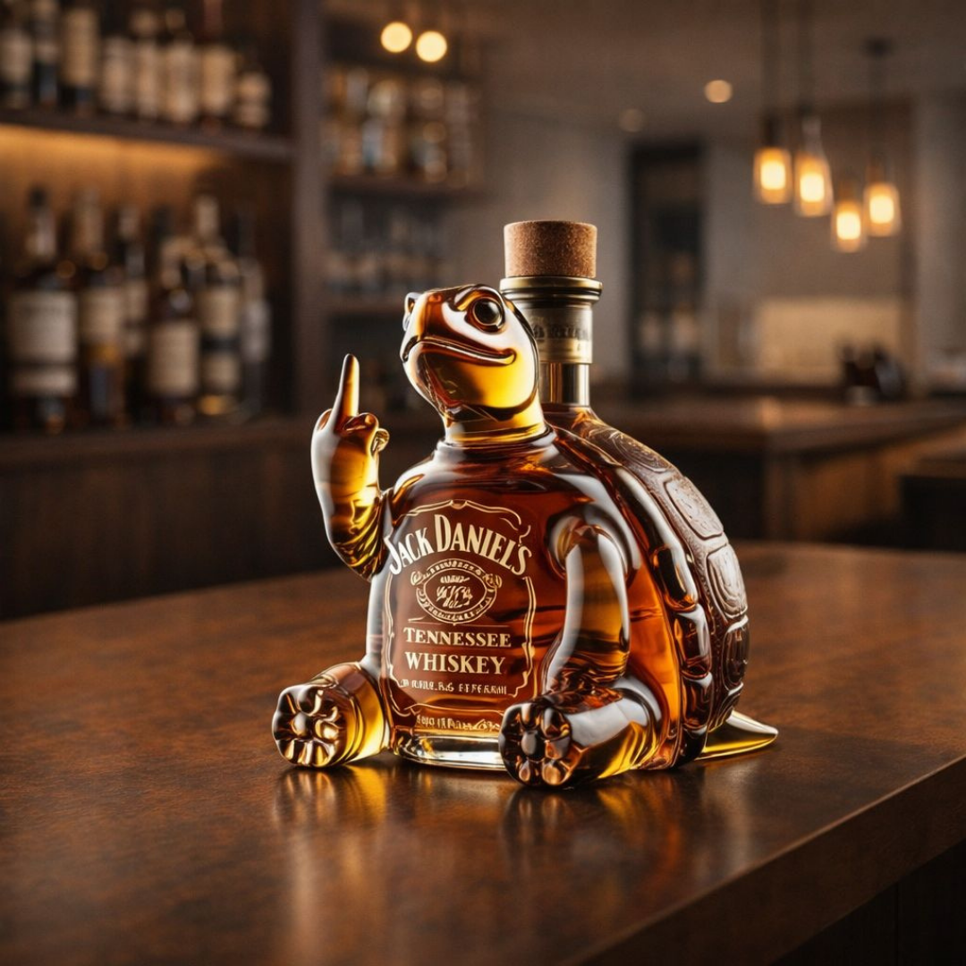Flasque à whisky Jack Daniel's Turtle en édition limitée, fabriquée par Danoir Paris, avec design élégant en métal.