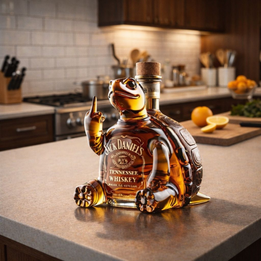 Flasque à whisky Jack Daniel's Turtle édition limitée, design élégant, fabriquée par Danoir Paris, en acier inoxydable.