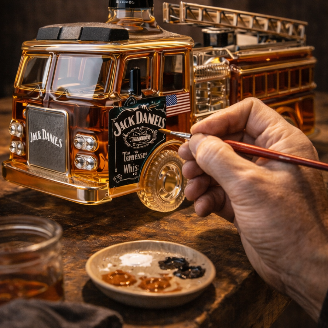 Flasque à whisky Jack Daniel's Firefighters' special edition de Danoir Paris, design unique avec logo de pompier.
