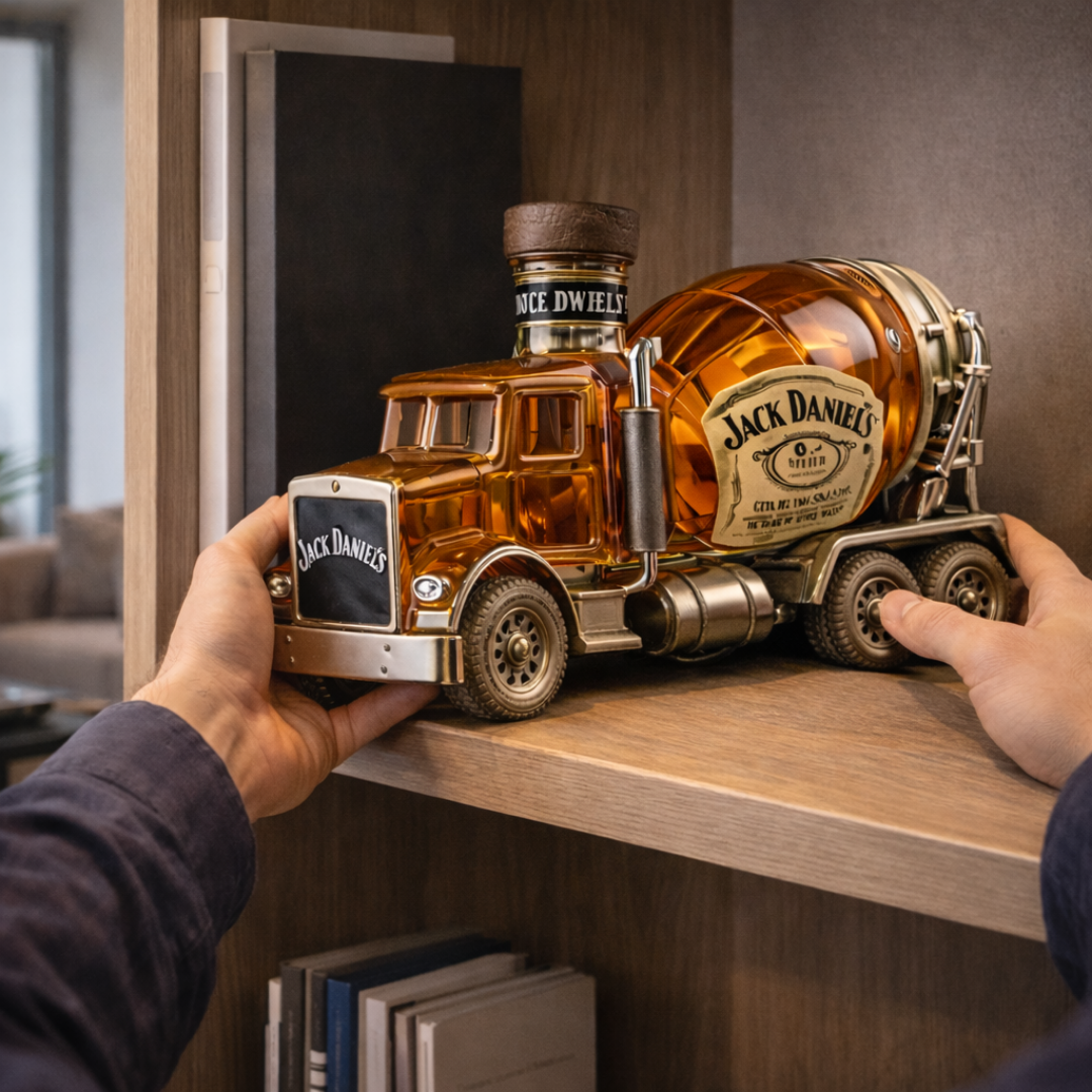 Flasque à whisky Jack Daniel's Truck Edition de Danoir Paris, en acier inoxydable, avec design de camion coloré.