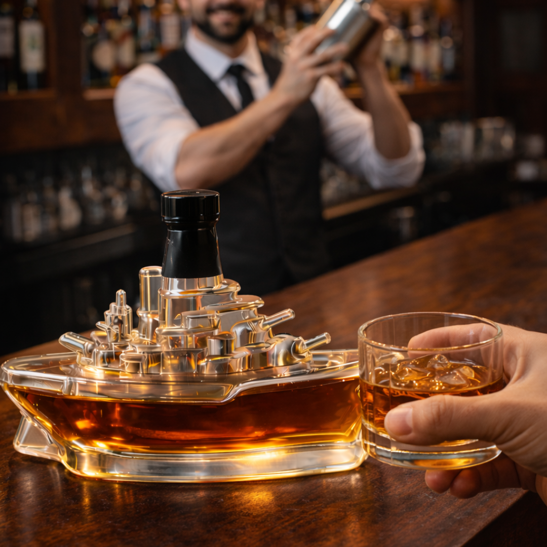 Flasque à whisky Danoir Paris version marine, en acier inoxydable, avec bouchon et design élégant pour whisky.