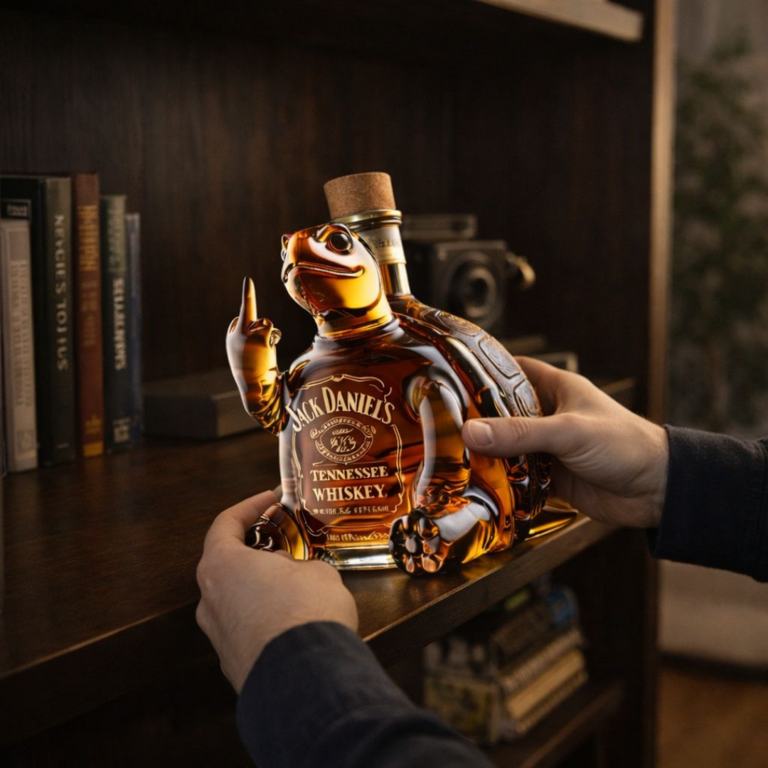 Flasque à whisky Jack Daniel's Turtle édition limitée de Danoir Paris, design en forme de tortue avec logo gravé.