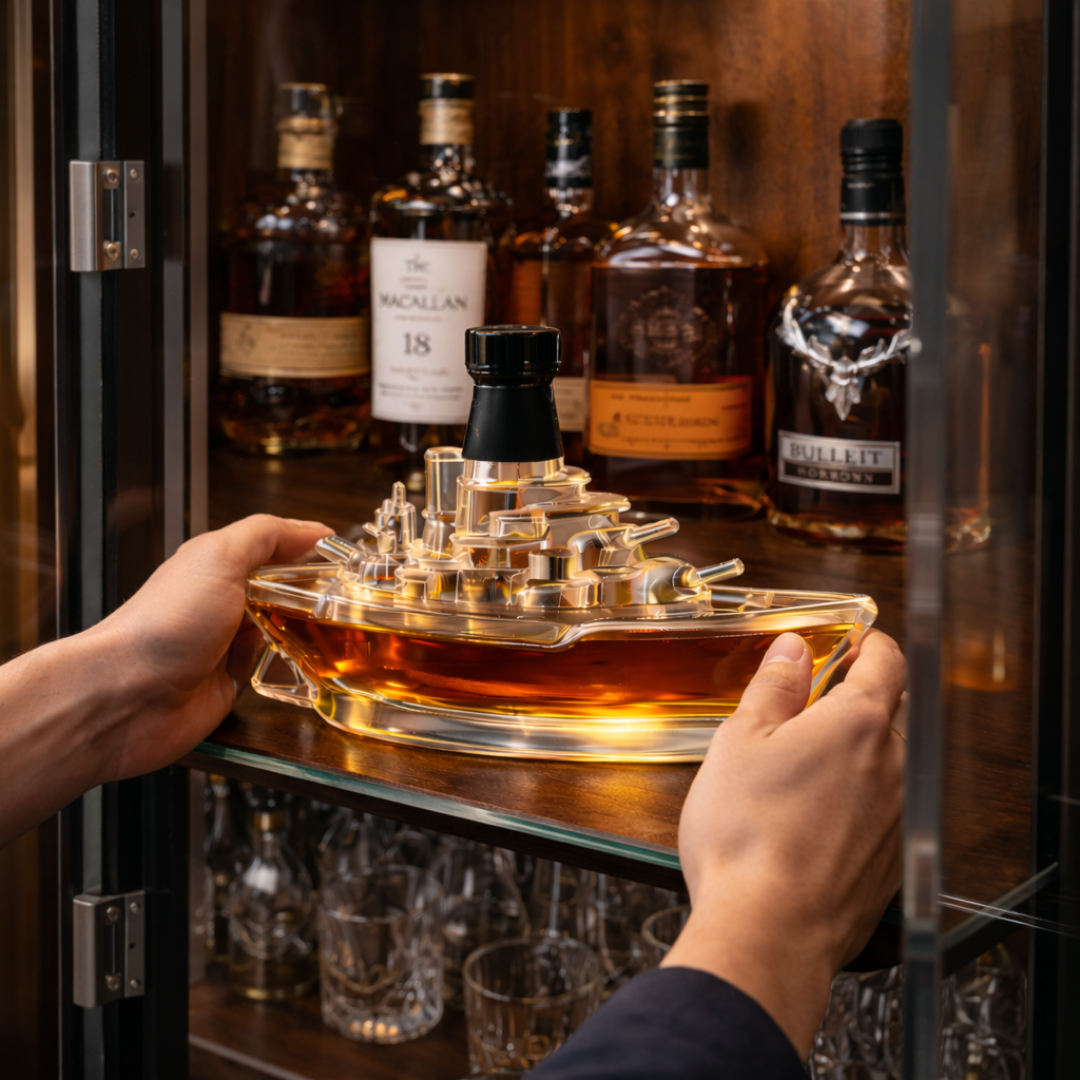 Flasque à whisky Danoir Paris version marine, bouteille en acier inoxydable avec design nautique, idéale pour emporter du whisky.
