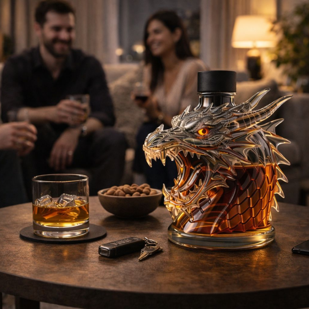 Flasque à whisky Danoir Paris Dragon édition spéciale, bouteille de whisky avec design de dragon en édition limitée.