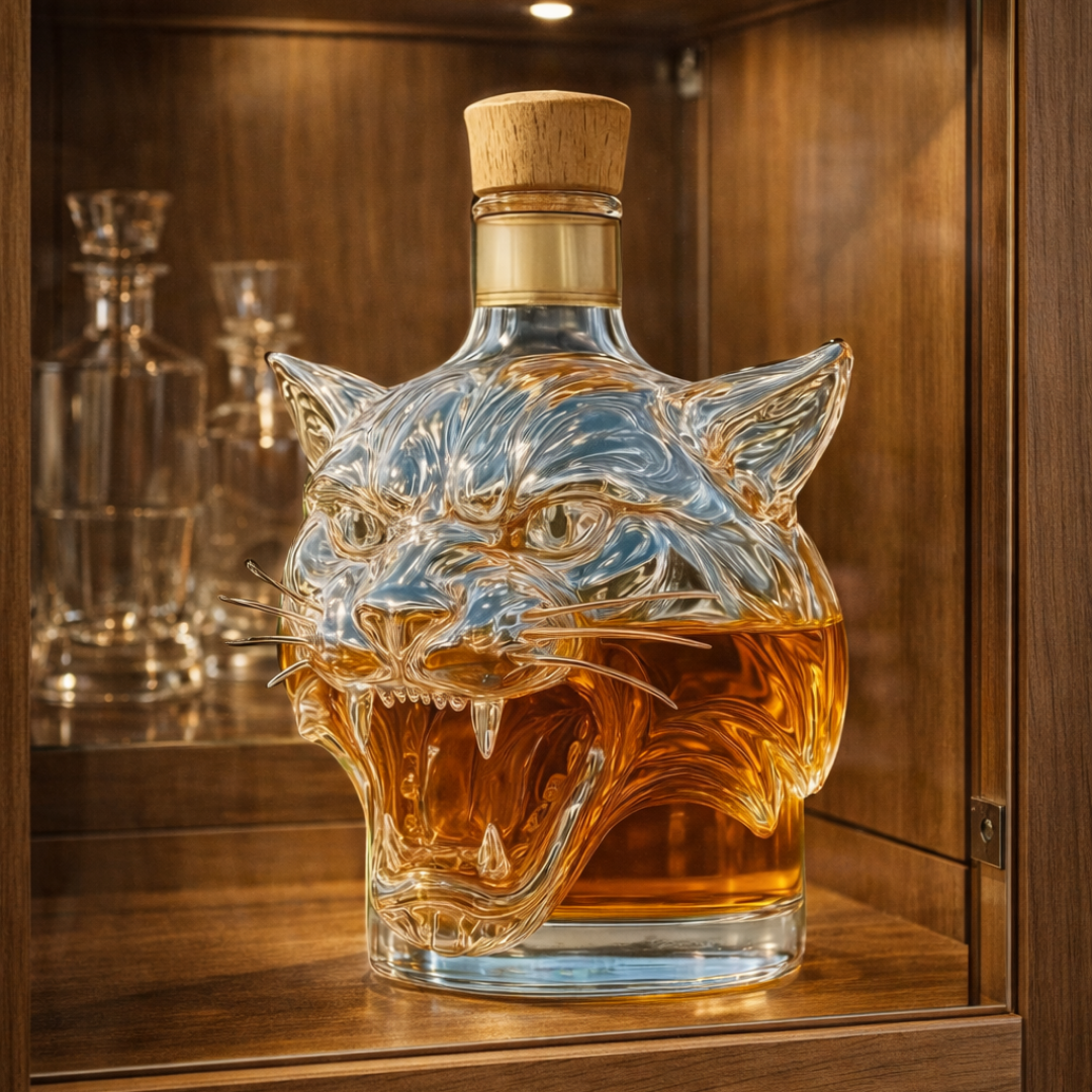 Flasque à whisky Danoir Paris Tiger Edition avec design de tigre, en acier inoxydable, vue de face.