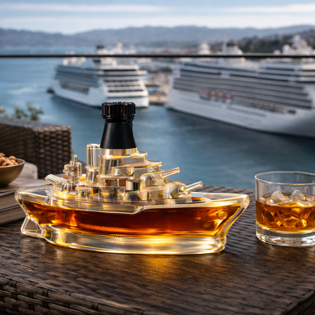 Flasque à whisky Danoir Paris version Marine, bouteille en acier inoxydable avec design nautique, pour transport de whisky.
