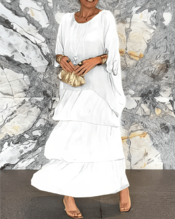 Robe longue fluide Lara de Danoir Paris, élégante et chic, avec un tissu léger et un style sophistiqué.