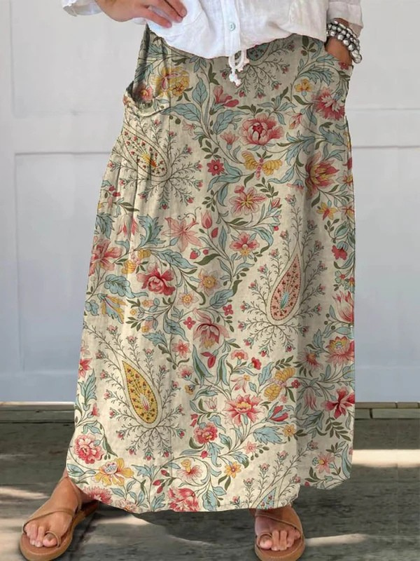 Jupe portefeuille vintage floral Nilva™ Danoir Paris avec motif artistique imprimé, tissu léger et style élégant.
