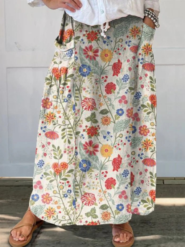 Jupe à fleurs Danoir Paris Fabi avec ceinture élastique et poche, motif floral chic et confort élégant.
