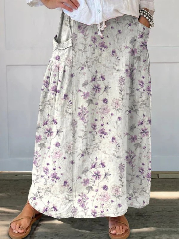 Jupe vintage florale art avec bande élastique, poches et design élégant, de la marque Danoir Paris, modèle Eloisa™.