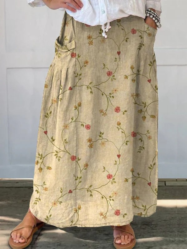 Jupe courte Shane™ Danoir Paris à fleurs rétro avec taille élastique et poche, motif floral coloré, style vintage élégant