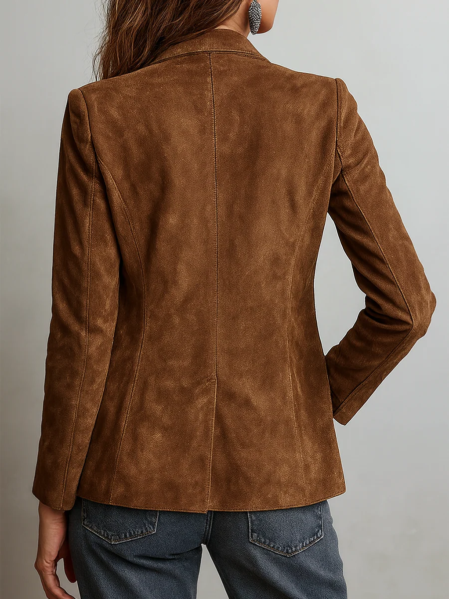 Blazer vintage marron Danoir Paris, veste élégante en tissu, vue de face avec col et boutons visibles.