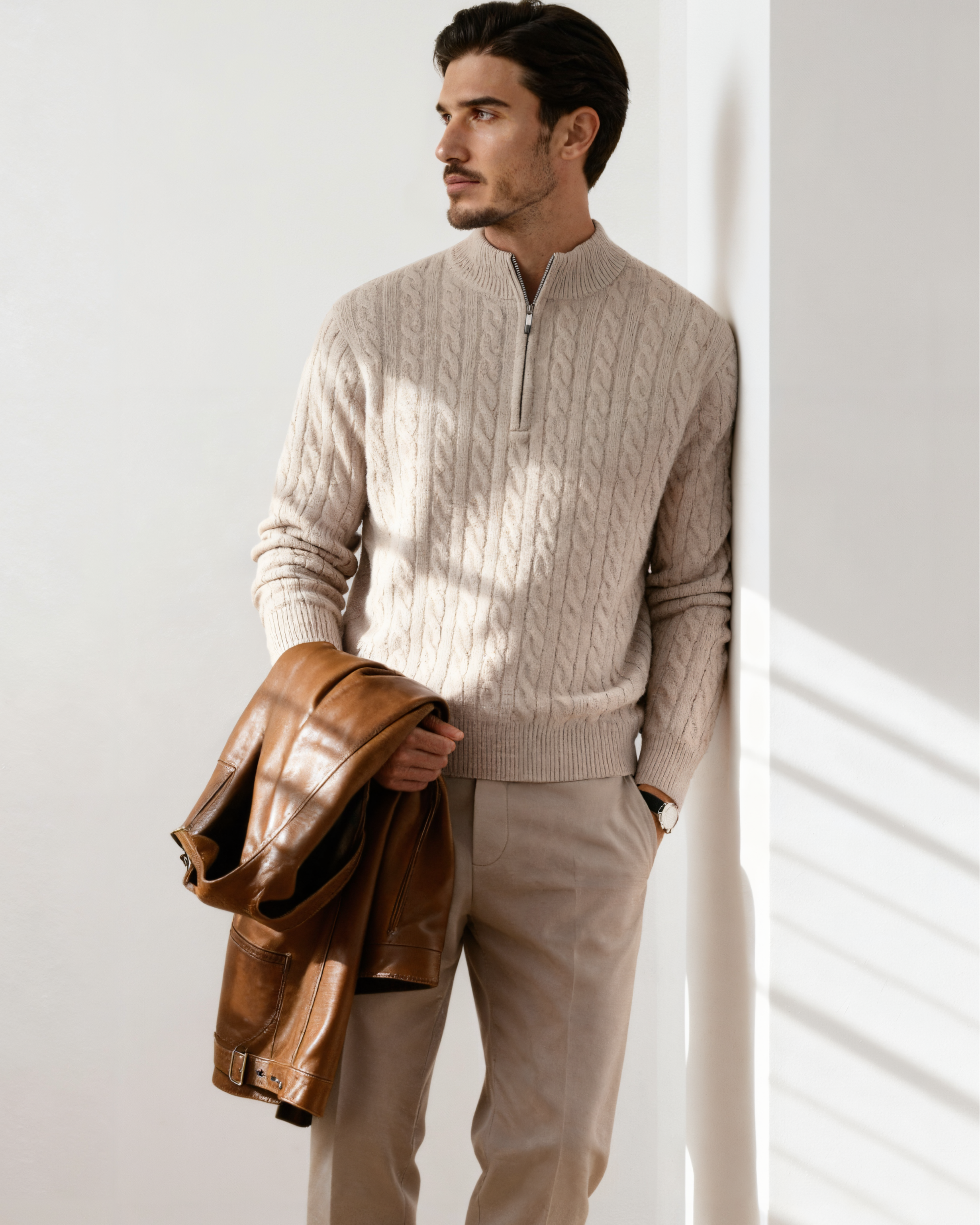 100% Cashmere Woven Half Zip Old Money